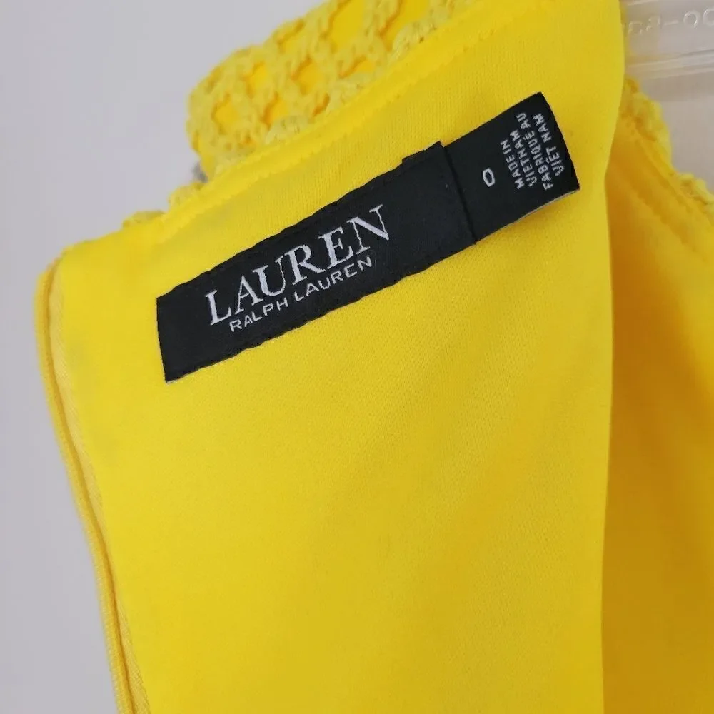 Lauren Ralph Lauren Lemon Yellow Lattice Lace Cap Sleeve Dress - Picture 6 of 9